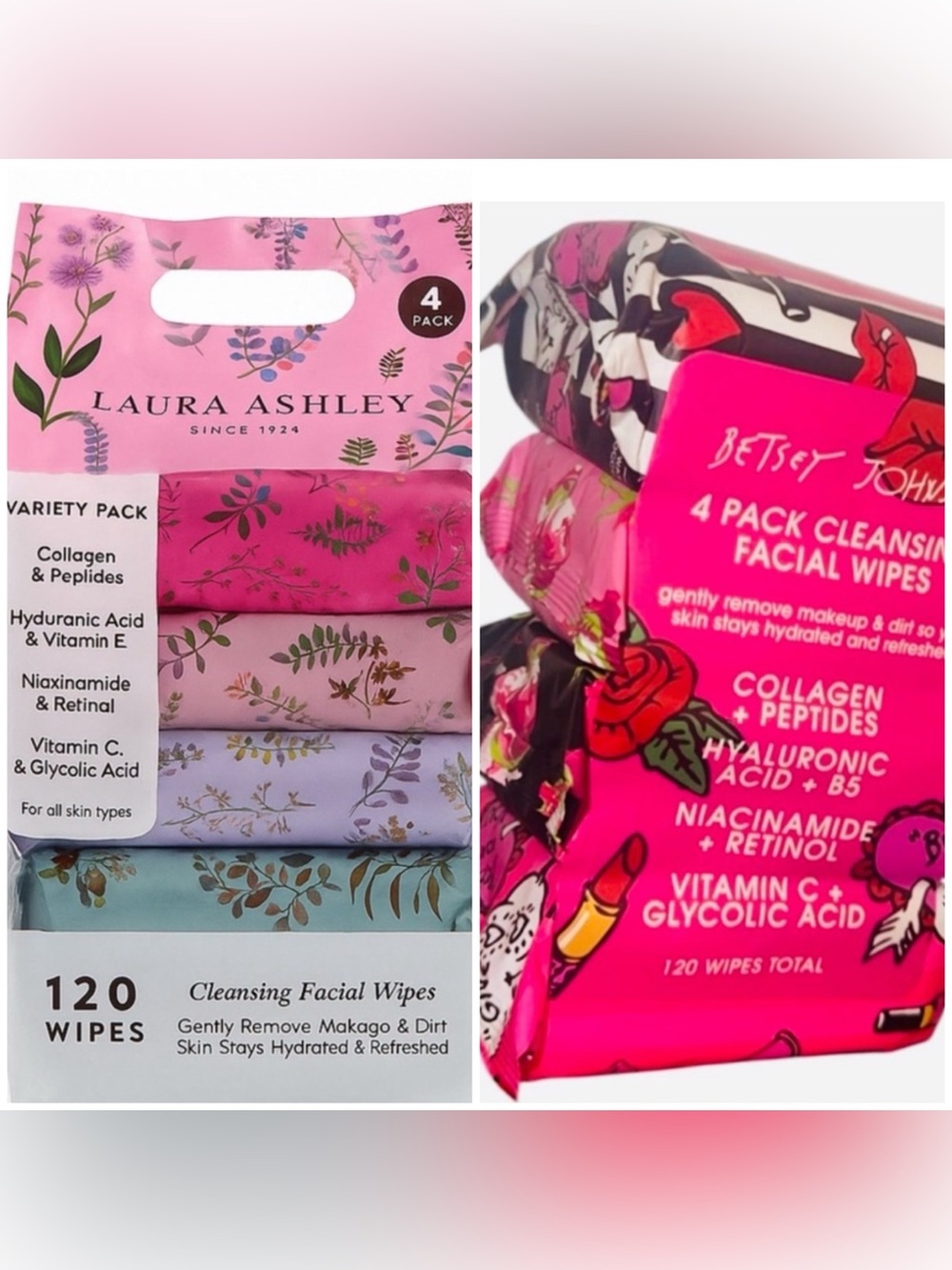 Laura Ashley or Betsey Johnson 4-Pack Cleansing Facial Wipes